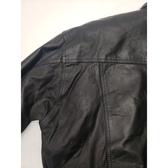 Boss Leather Black Leather Bomber Motorcycle Full Zip Button Up Jacket Size ? - Picture 14 of 16